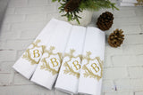 Set of 6 Monogrammed Napkins / Crest and Laurel Frame