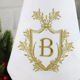 Set of 6 Monogrammed Napkins / Crest and Laurel Frame