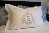 Set of 2 Pillow Shams / Large Embroidery Monogram with Wreath/Frame