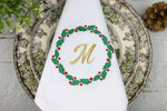 Set of 6 Monogrammed Christmas Napkins / Christmas Green Wreath