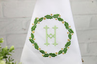 Set of 6 Monogrammed Christmas Napkins / Christmas Green Wreath