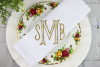 Set of 6 Monogrammed Napkins / 3 letters monogram