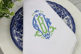 Set of 6 Monogrammed Napkins / 3 letters monogram