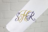 Set of 6 Monogrammed Napkins / 3 letters monogram