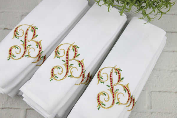 Set of 6 Monogrammed Christmas Napkins