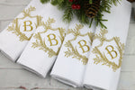 Set of 6 Monogrammed Napkins / Crest and Laurel Frame