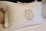 Set of 2 Pillow Shams / Large Embroidery Monogram with Wreath/Frame