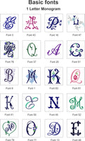 Set of 6 Monogrammed Napkins / Basic Fonts / 1 Letter