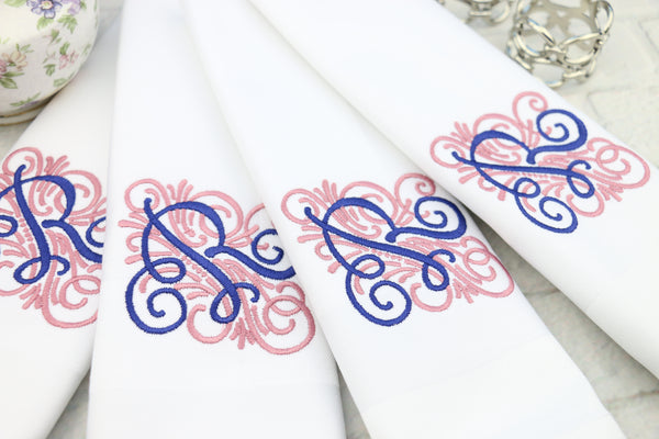 3 Letter Bulk Monogrammed Wedding Napkins, Set of 100, Embroidered