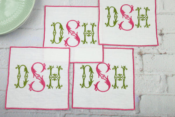 Set of 6 Cocktail Napkins / Monogrammed Napkins