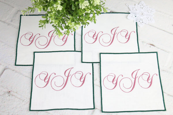 Set of 6 Embroidered Cocktail Napkins with Single Initial Monogram